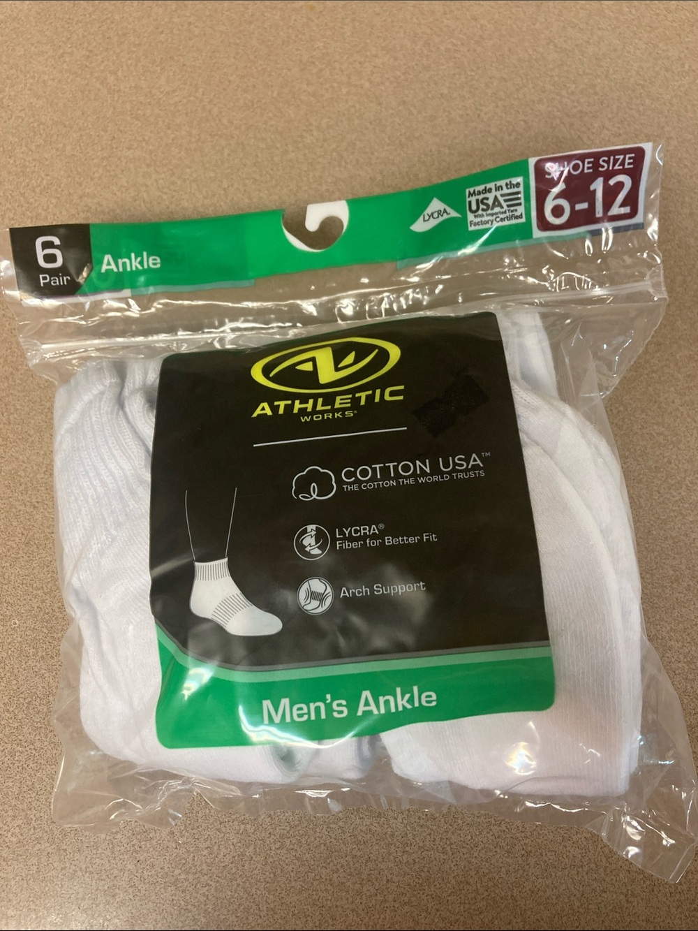 Athletic Works Men's Ankle Socks - White (6 Pair)